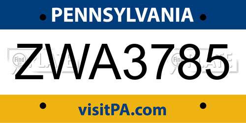 ZWA3785 Pennsylvania License Plate
