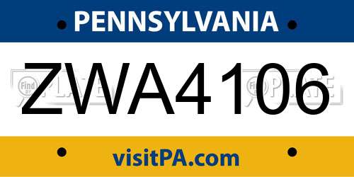 ZWA4106 Pennsylvania License Plate