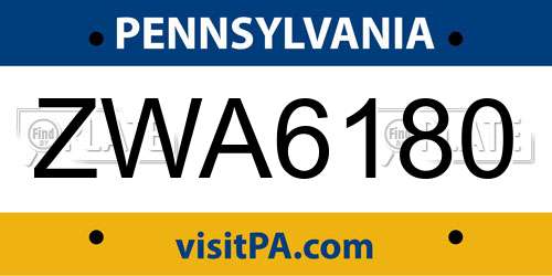 ZWA6180 Pennsylvania License Plate