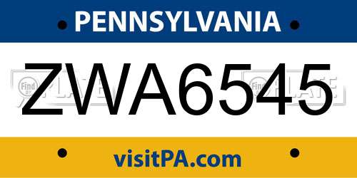 ZWA6545 Pennsylvania License Plate