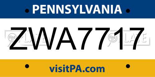 ZWA7717 Pennsylvania License Plate