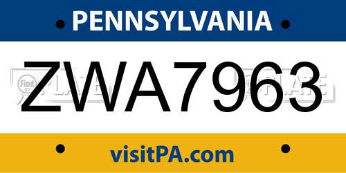ZWA7963 Pennsylvania License Plate