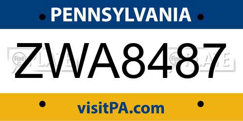 ZWA8487 Pennsylvania License Plate