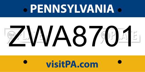 ZWA8701 Pennsylvania License Plate