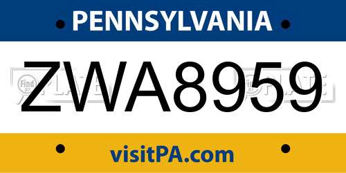 ZWA8959 Pennsylvania License Plate