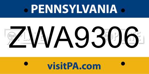 ZWA9306 Pennsylvania License Plate