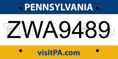 ZWA9489 Pennsylvania License Plate