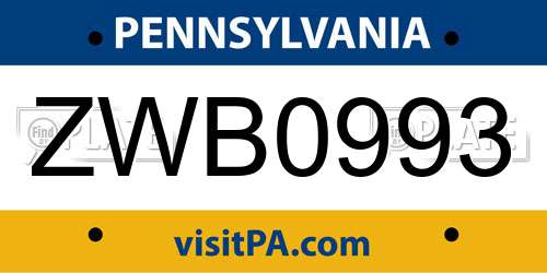 ZWB0993 Pennsylvania License Plate