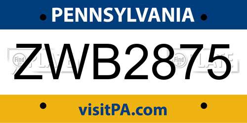 ZWB2875 Pennsylvania License Plate