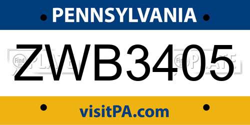 ZWB3405 Pennsylvania License Plate