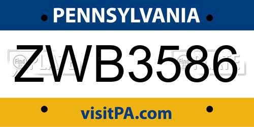 ZWB3586 Pennsylvania License Plate