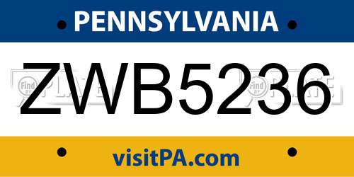 ZWB5236 Pennsylvania License Plate