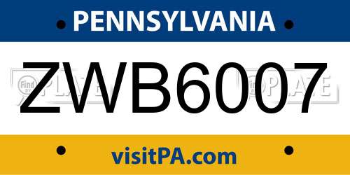 ZWB6007 Pennsylvania License Plate