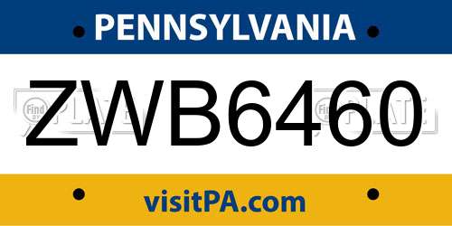ZWB6460 Pennsylvania License Plate