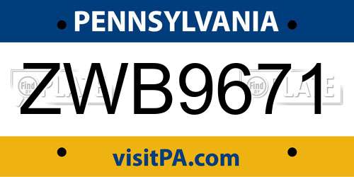 ZWB9671 Pennsylvania License Plate