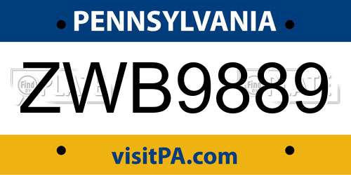ZWB9889 Pennsylvania License Plate