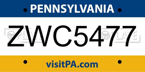 ZWC5477 Pennsylvania License Plate