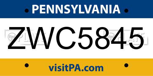 ZWC5845 Pennsylvania License Plate