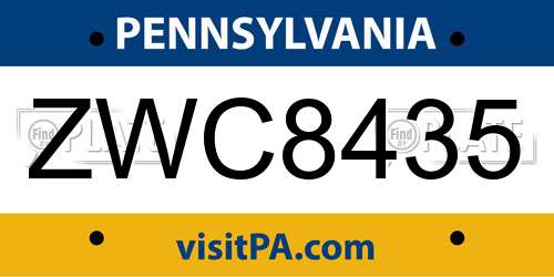 ZWC8435 Pennsylvania License Plate
