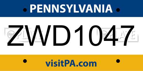 ZWD1047 Pennsylvania License Plate