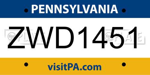 ZWD1451 Pennsylvania License Plate