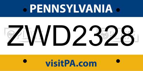 ZWD2328 Pennsylvania License Plate