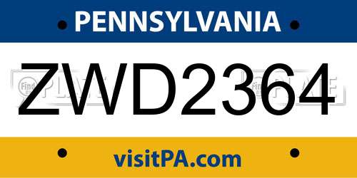 ZWD2364 Pennsylvania License Plate