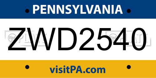 ZWD2540 Pennsylvania License Plate