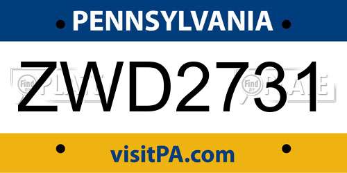 ZWD2731 Pennsylvania License Plate