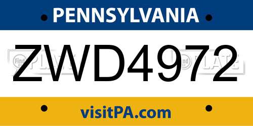 ZWD4972 Pennsylvania License Plate