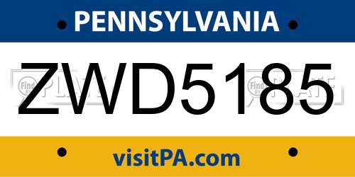 ZWD5185 Pennsylvania License Plate