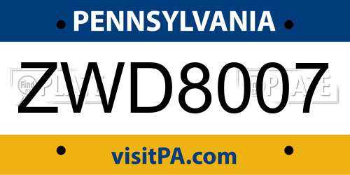 ZWD8007 Pennsylvania License Plate