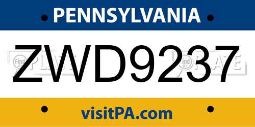ZWD9237 Pennsylvania License Plate