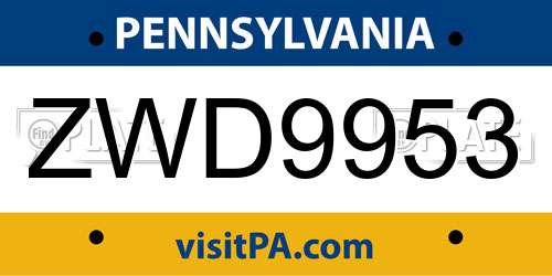 ZWD9953 Pennsylvania License Plate