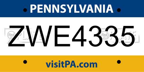 ZWE4335 Pennsylvania License Plate