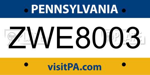 ZWE8003 Pennsylvania License Plate