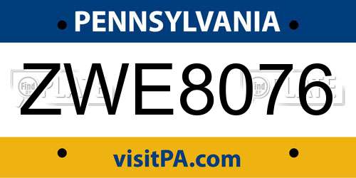 ZWE8076 Pennsylvania License Plate