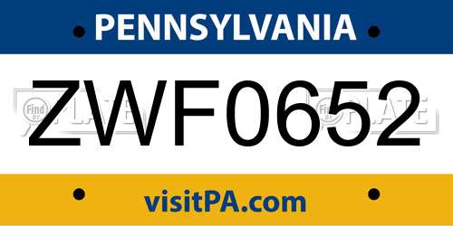 ZWF0652 Pennsylvania License Plate