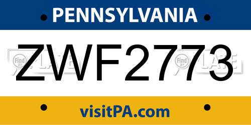 ZWF2773 Pennsylvania License Plate