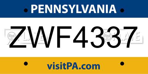 ZWF4337 Pennsylvania License Plate