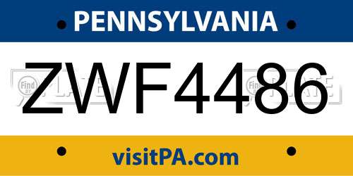 ZWF4486 Pennsylvania License Plate