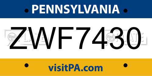 ZWF7430 Pennsylvania License Plate
