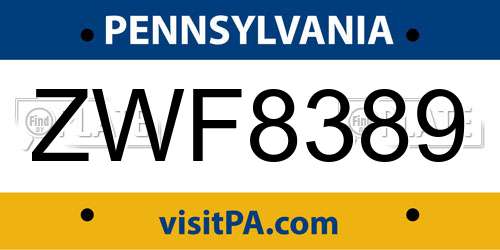 ZWF8389 Pennsylvania License Plate
