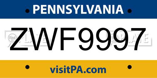 ZWF9997 Pennsylvania License Plate