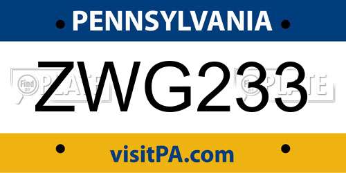 ZWG233 Pennsylvania License Plate