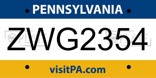 ZWG2354 Pennsylvania License Plate