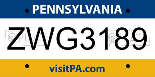 ZWG3189 Pennsylvania License Plate