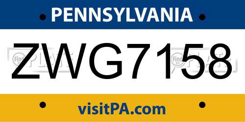 ZWG7158 Pennsylvania License Plate