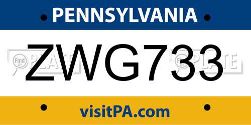 ZWG733 Pennsylvania License Plate