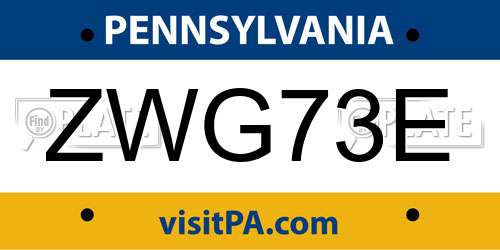 ZWG73E Pennsylvania License Plate
